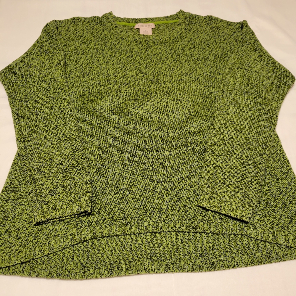 Philosophy Green and Black Speckled Crew Neck Sweater Size XL Cotton